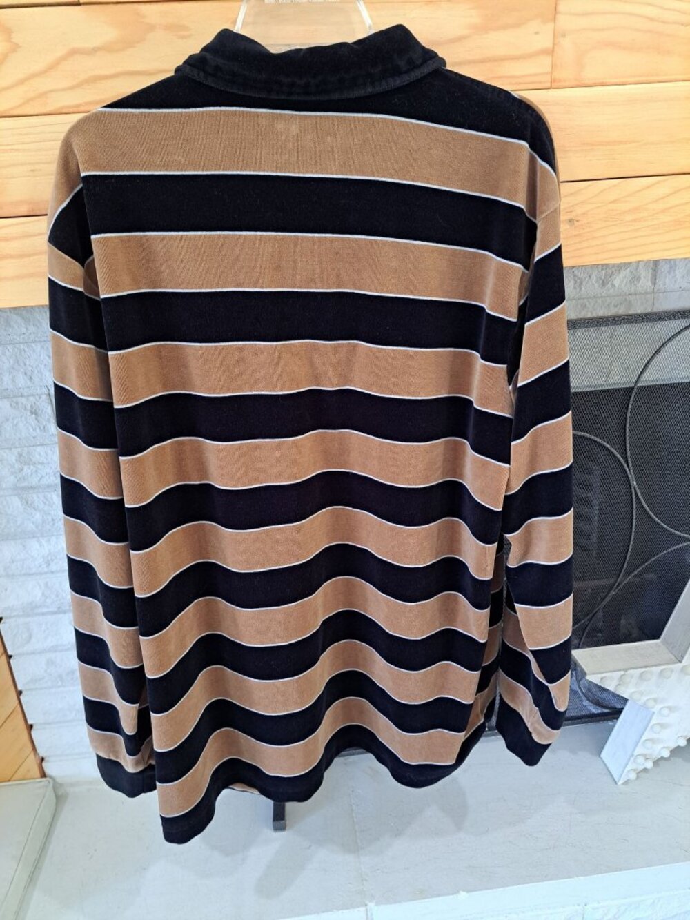 Carhartt WIP Striped Rugby Polo Black Tan Collar Men's XL Velour Long Sleeve - Picture 6 of 12